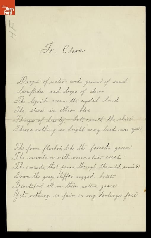 Sheet with handwritten cursive poem
