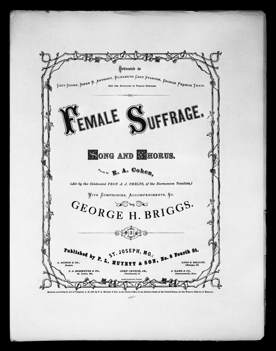 Black and white cover sheet featuring title “Female Suffrage: Song and Chorus”