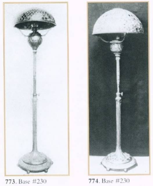 Tiffany lamp from Tiffany publications Two black-and-white images of floor lamps next to each other