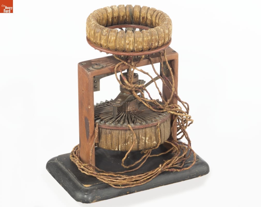 Model of Van Depoele Rotating Pole Motor, circa 1885 Piece of equipment with many wires or cables