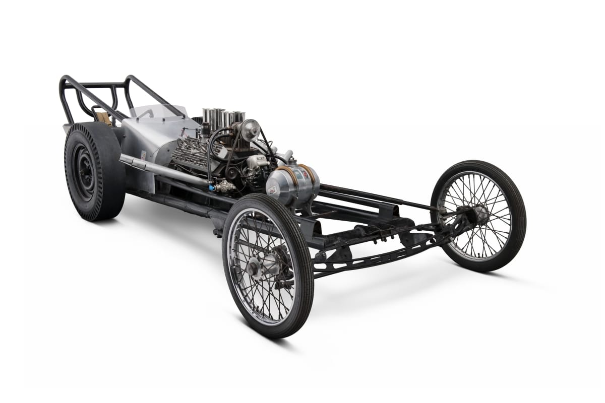 1960 Buck & Thompson Slingshot Dragster Stripped-down, minimal car chassis