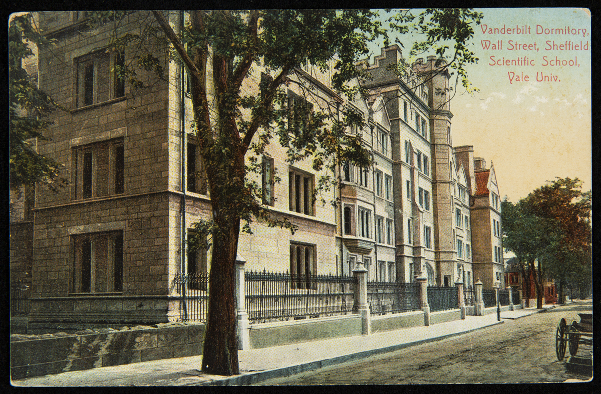 Vanderbilt Dormitory, Wall Street, Sheffield Scientific School, Yale Univ., 1909 Row of buildings along street