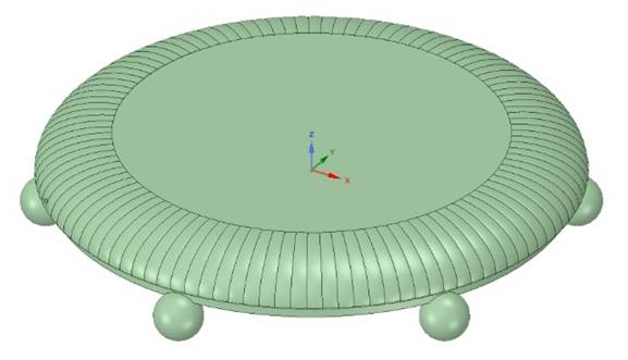 Green CAD drawing of lamp base, from a side angle