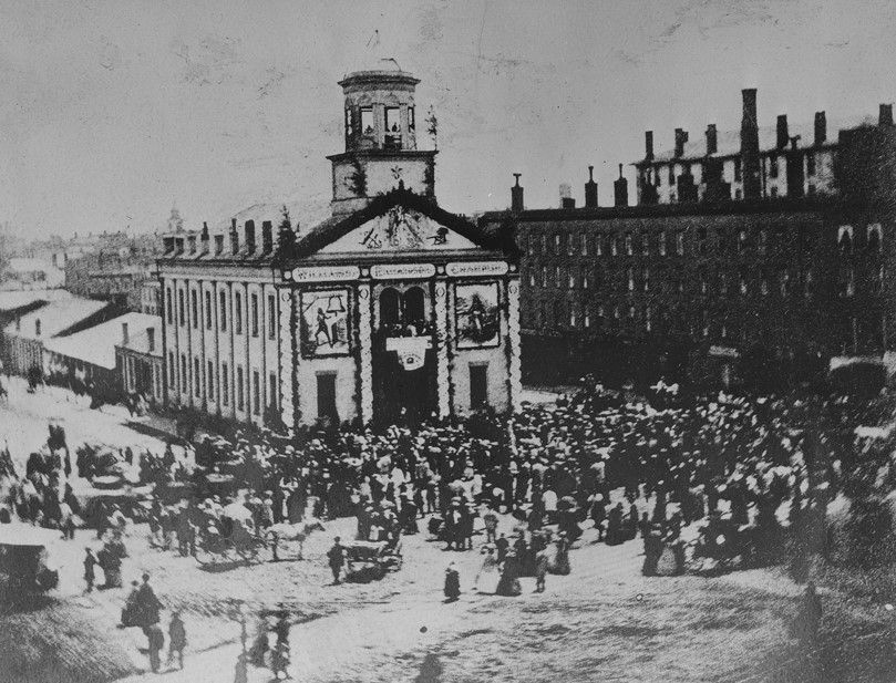 Detroit's Original City Hall Building with Market Sheds Behind, 1861-1871