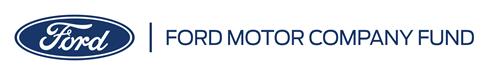 Ford Motor Company Fund logo Text "Ford" in script in blue oval, with a line, then text "Ford Motor Company Fund"