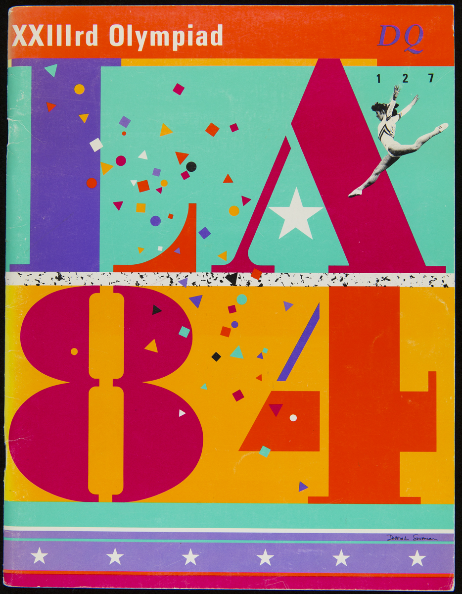 Colorful page with large graphic characters "L A 8 4"