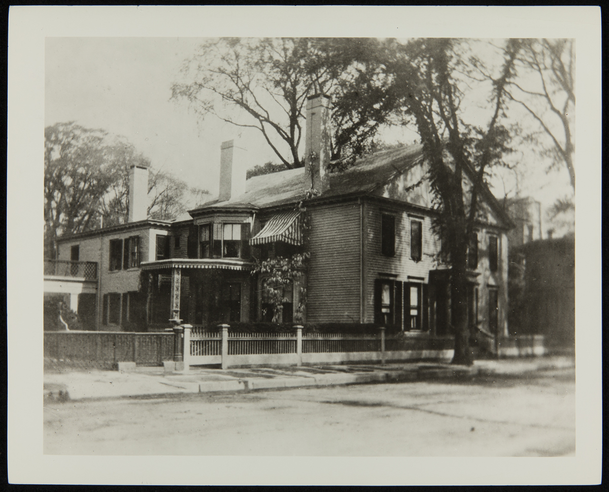 Noah Webster Home, Original Site, New Haven, Connecticut, circa 1927 Large house on street with trees around it