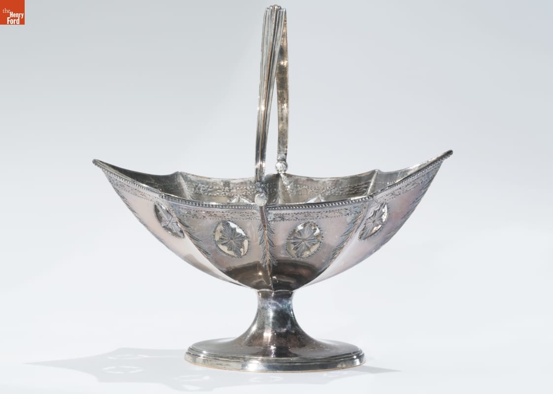 Sweetmeat Dish, Used by Alexander Hamilton, 1780-1800 Silver dish with basket-like shape and handle