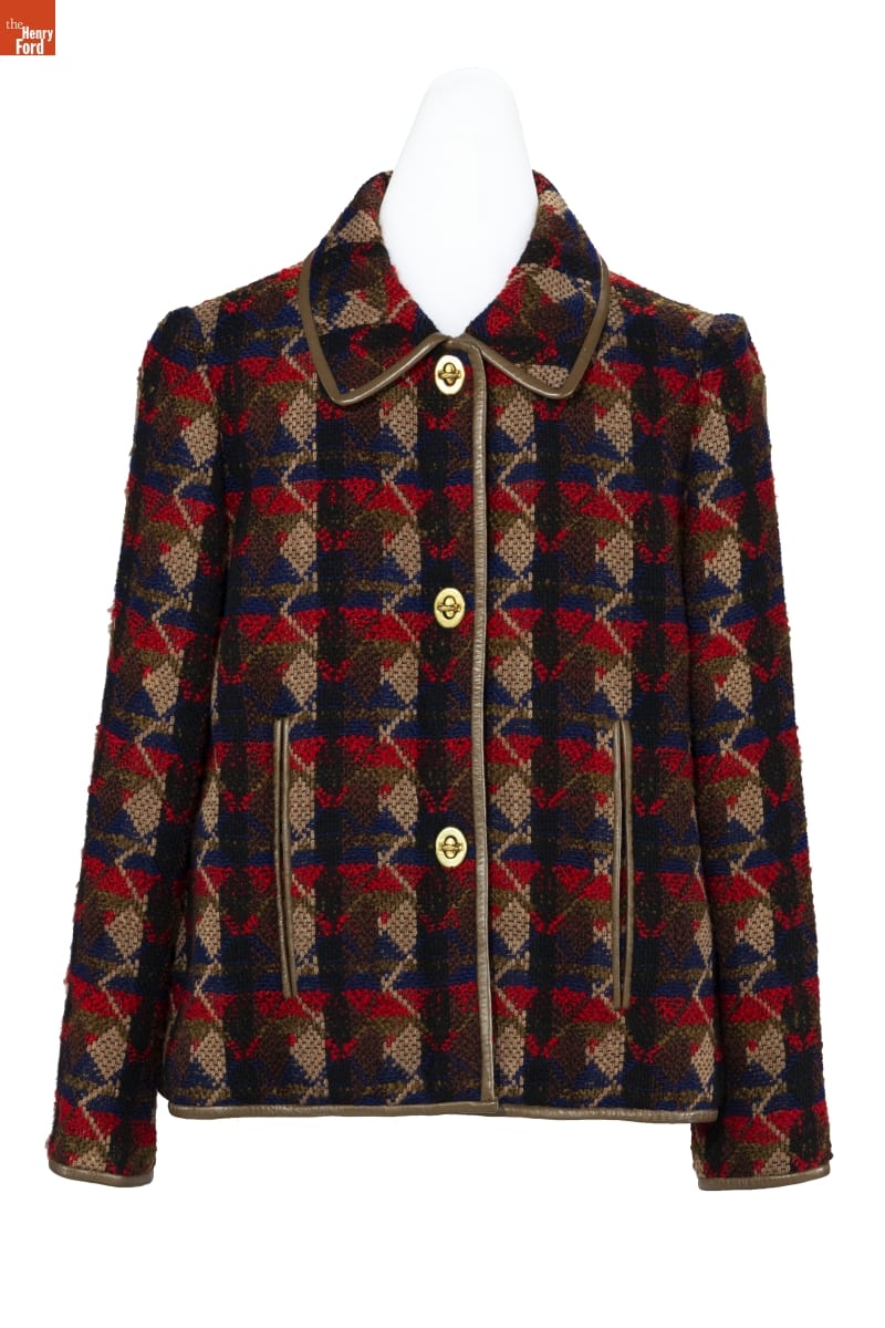 Jacket, Designed by Bonnie Cashin, 1965-1970 Jacket in brown, beige, navy, and rust-colored check or hounds tooth pattern