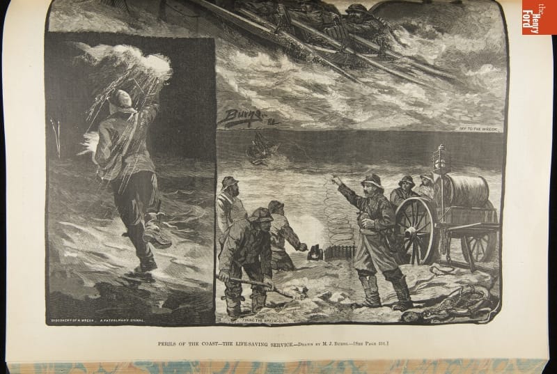 Harper's Weekly," Bound Volume of Issues from 1881 Several images with men in wet-weather gear, working