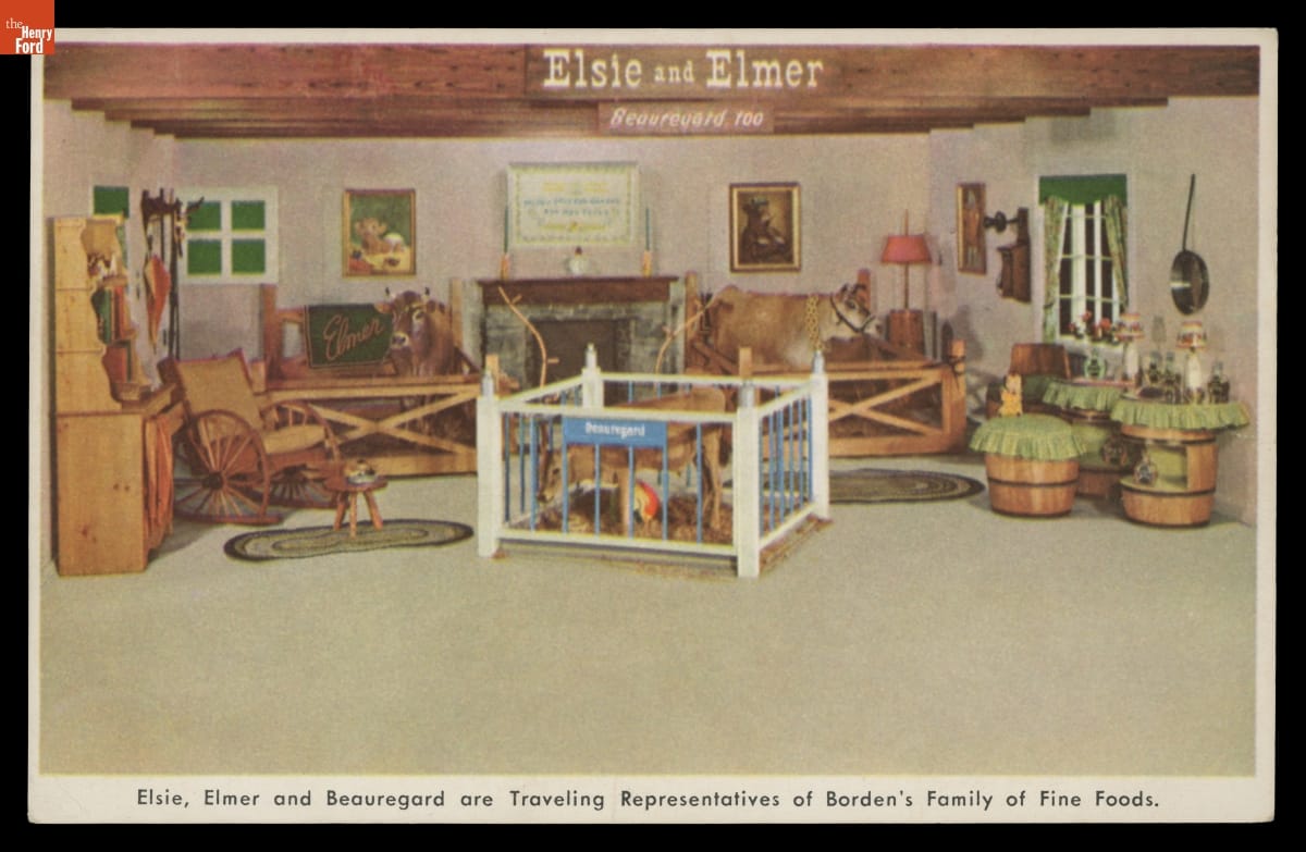 Elsie, Elmer and Beauregard are Traveling Representatives of Borden's Family of Fine Foods, 1947-1957