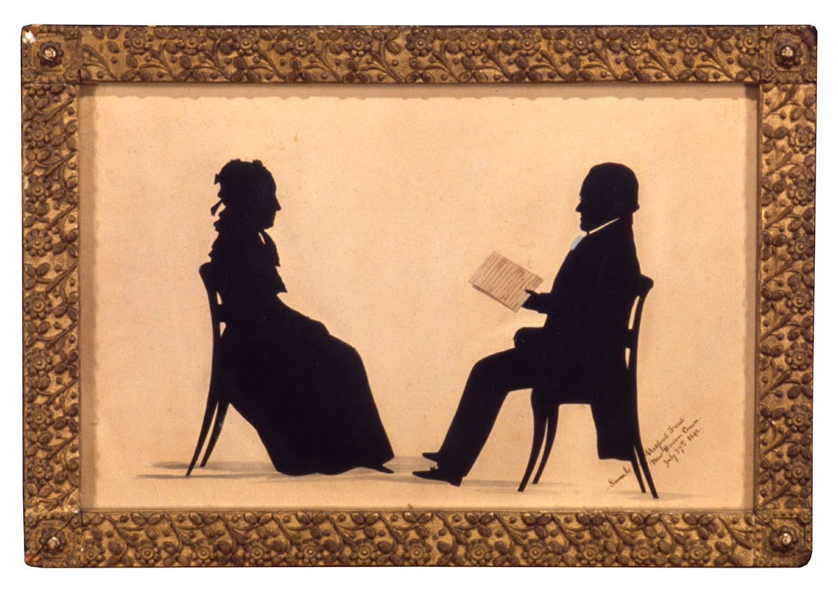Silhouettes of Noah and Rebecca Webster by Samuel Metford, 1842 Silhouettes of seated man and woman facing each other