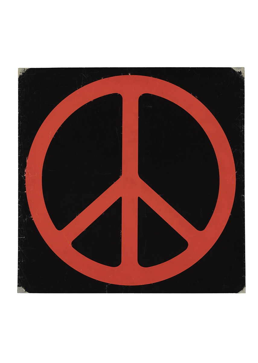 Red peace symbol on black background