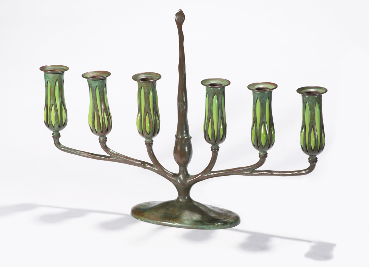Candelabrum, 1903-1919 Bronze candelabrum with six green bud-shaped sconces