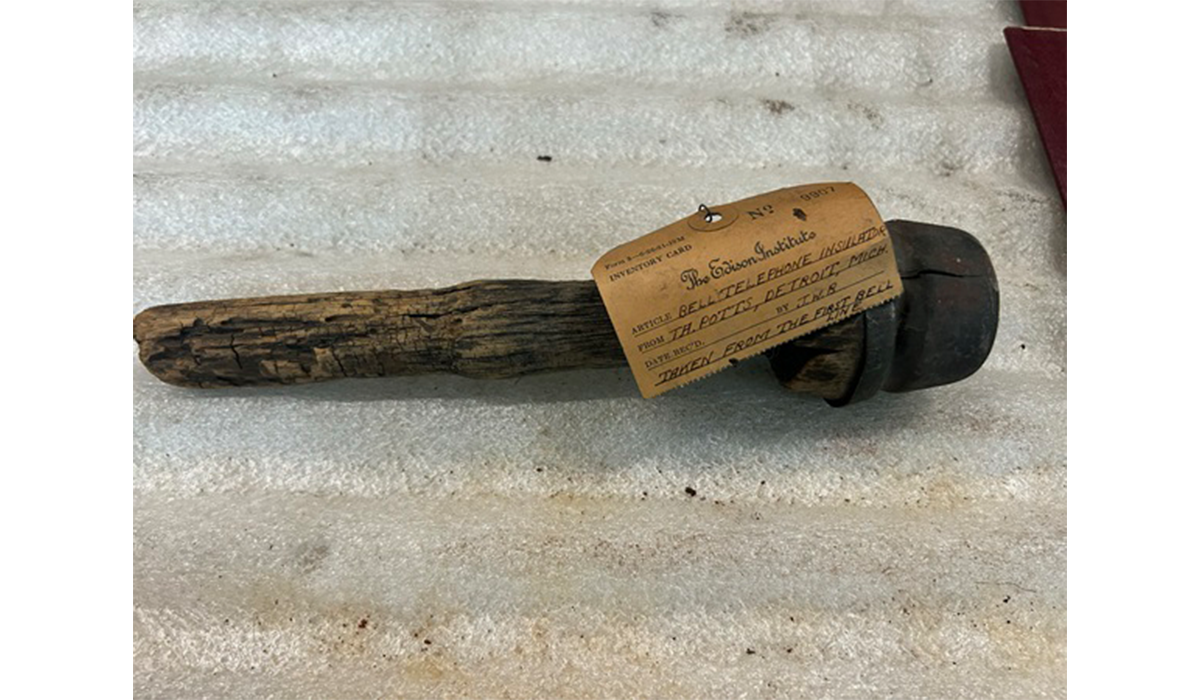 The telephone insulator soon after it was found with the letter and map/drawing removed. Photo by Colleen Sikorski.