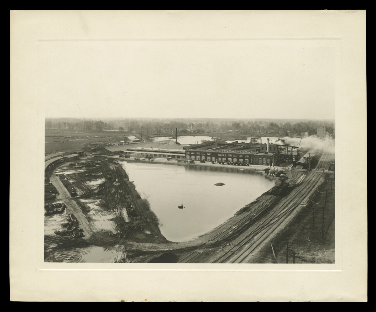 Pond adjacent to Henry Ford & Son’s tractor plant, October 22, 1918, and north of a current staff parking lot, remains central to The Henry Ford’s rainwater management system
