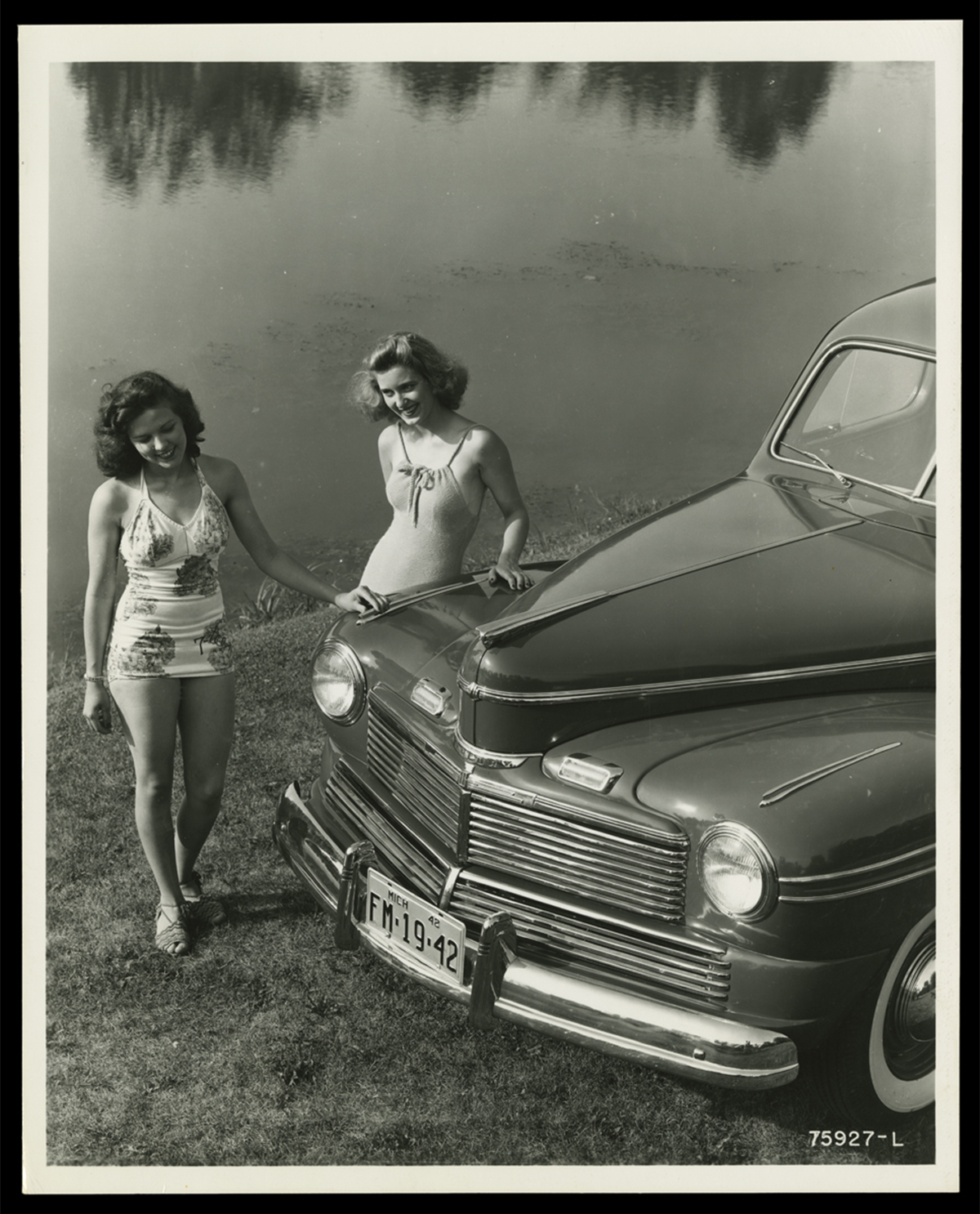 Photographic print, Mercury Town Sedan near Suwanee Lagoon  in Greenfield Village, July 1941 (1941).