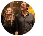 Man and woman couple near museum train